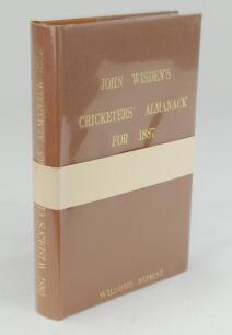 Wisden Cricketers’ Almanack 1887. Willows softback reprint (1989) in light brown hardback covers with gilt lettering. Limited edition 352/500. In un-opened condition with white band attached as issued. Very good condition