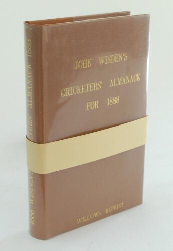 Wisden Cricketers’ Almanack 1888. Willows softback reprint (1989) in light brown hardback covers with gilt lettering. Limited edition 257/500. In un-opened condition with white band attached as issued. Very good condition