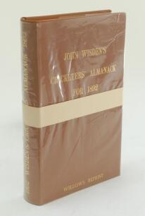 Wisden Cricketers’ Almanack 1892. Willows softback reprint (1992) in light brown hardback covers with gilt lettering. Limited edition 358/500. In un-opened condition with white band attached as issued. Very good condition