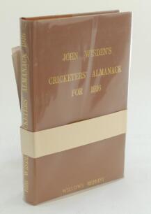 Wisden Cricketers’ Almanack 1916. Willows softback reprint (1990) in light brown hardback covers with gilt lettering. Limited edition 283/1000. In un-opened condition with white band attached as issued. Very good condition with original receipt from Will