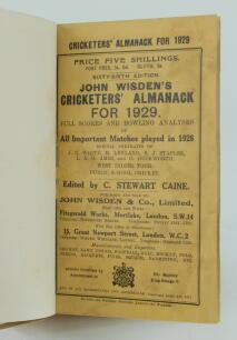 Wisden Cricketers’ Almanack 1929. 66th edition. Bound in light brown boards, with original paper wrappers, gilt titles to front board and spine. Light soiling to wrappers otherwise in good/very good condition.