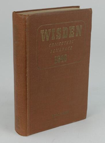 Wisden Cricketers’ Almanack 1946. 83rd edition. Original hardback. Gilt titles dulled on front board and spine, minor wear to boards, minor soiling to page block otherwise in good condition