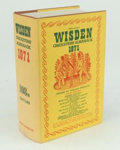 Wisden Cricketers’ Almanack 1971. Original hardback with dustwrapper. Very minor age toning to dustwrapper spine otherwise in good/very good condition