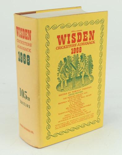 Wisden Cricketers’ Almanack 1968. Original hardback with dustwrapper. Minor age toning to dustwrapper spine otherwise in good/very good condition