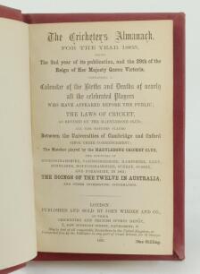 Wisden Cricketers’ Almanack 1865. 2nd edition. Bound in red boards, lacking original paper wrappers, with title and date in gilt to spine, red speckled page edges. Pages checked, complete. Pages trimmed by the binder. Good/very good condition.