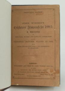 Wisden Cricketers’ Almanack 1883. 20th edition. Bound in dark brown boards, with original paper wrappers, with title and date in gilt to spine, beautifully marbled page block edge. Some marks to front and rear wrappers, minor foxing otherwise in very good