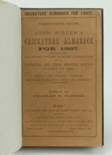 Wisden Cricketers’ Almanack 1887. 24th edition. Bound in dark brown boards, with original paper wrappers, with title and date in gilt to spine, beautifully marbled page block edge. Very minor fault to the inside corner of the rear wrapper otherwise in ver