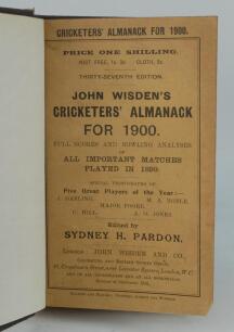 Wisden Cricketers’ Almanack 1900. 37th edition. Bound in dark brown boards, with original paper wrappers, title and date in gilt to spine, beautifully marbled page block edge. Very good condition