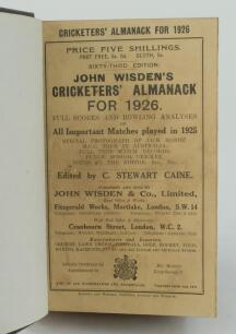 Wisden Cricketers’ Almanack 1926. 63rd edition. Bound in dark brown boards, with original paper wrappers, title and date in gilt to spine, beautifully marbled page block edge. Very minor soiling to wrappers otherwise in very good condition