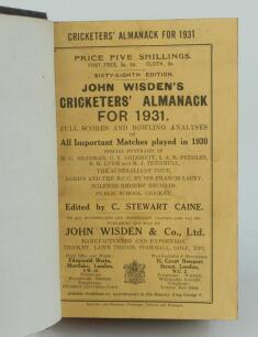 Wisden Cricketers’ Almanack 1931. 68th edition. Bound in dark brown boards, with original paper wrappers, title and date in gilt to spine, beautifully marbled page block edge. Very good condition