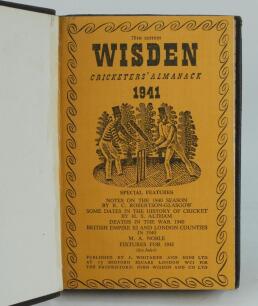 Wisden Cricketers’ Almanack 1941. 78th edition. Only 3200 paper copies were printed in this war year. Bound in dark brown boards, with original paper wrappers, title and date in gilt to spine, beautifully marbled page block edge. Very good condition. Rare