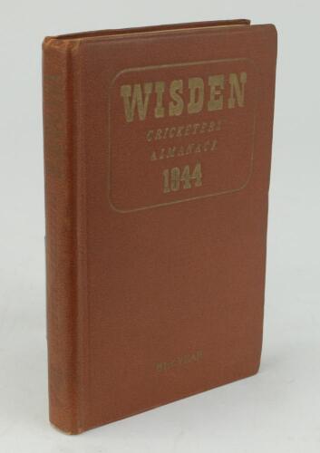 Wisden Cricketers&rsquo; Almanack 1944. 81st edition. Original hardback. Only 1500 hardback copies were printed in this war year. Dulled gilt titles on spine paper, dulling to gilt titles on the front board, general wear to boards otherwise in good condition. A