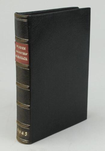 Wisden Cricketers&rsquo; Almanack 1945. 82nd edition. Only 5600 paper copies were printed in this war year. Handsomely bound in full black leather, lacking original paper wrappers, raised bands and title and date in gilt to spine, gilt to page block. Very good 