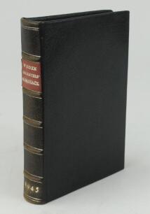 Wisden Cricketers’ Almanack 1945. 82nd edition. Only 5600 paper copies were printed in this war year. Handsomely bound in full black leather, lacking original paper wrappers, raised bands and title and date in gilt to spine, gilt to page block. Very good 