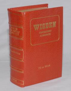 Wisden Cricketers’ Almanack 1938 to 1994. A splendid complete run of the Almanack fro the stated, each book has been beautifully bound, very similar to a Wisden de luxe full leather bound limited edition hardback, bound without original wrappers. Gilt tit