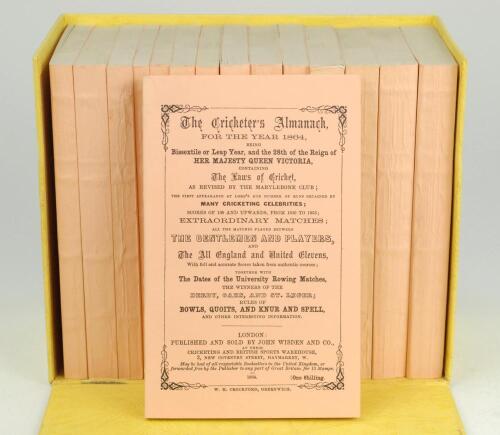 Wisden Cricketers&rsquo; Almanack 1864-1878. Fifteen facsimile editions, with pink wrappers, second facsimile edition printed by Lowe & Brydone Ltd, London 1974. Limited edition. Good condition. In original yellow box with title to side. Good condition