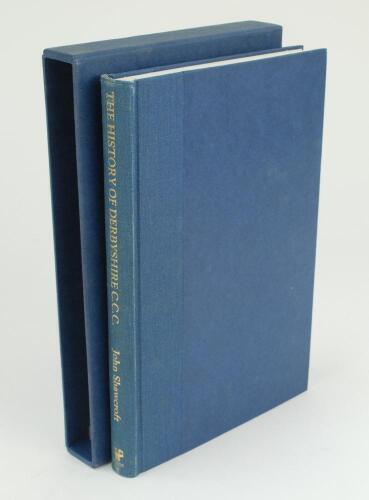 &lsquo;The History of Derbyshire County Cricket Club&rsquo;. John Shawcroft. Christopher Helm series 1989. Original blue boards. Autographed limited edition of 200 copies, this being number 48. Ink signatures of fourteen Derbyshire Captains 1949-1995 on official prin