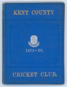 Kent County Cricket Club Annual 1879-1880. Hardback ‘blue book’. Original decorative boards. Gilt titles and to all page edges with silver gilt Kent emblem to centre. Printed by C.E. Davey, ‘Kent Herald’ Office 1880. Light foxing to odd outer page at fron