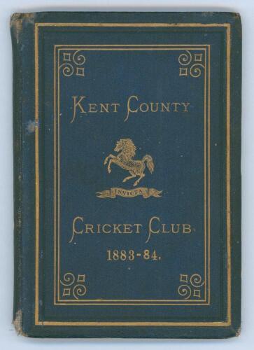 Kent County Cricket Club Annual 1883-1884. Hardback &lsquo;blue book&rsquo;. Original decorative boards. Gilt titles and to all page edges with gilt Kent emblem to centre. Printed by Cross & Jackman, &lsquo;The Canterbury Press&rsquo; 1884. Some breaking to the front internal hi