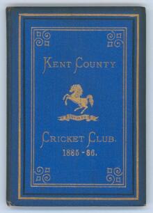 Kent County Cricket Club Annual 1885-1886. Hardback ‘blue book’. Original decorative boards. Gilt titles and to all page edges with gilt Kent emblem to centre. Printed by Cross & Jackman, ‘The Canterbury Press’ 1886. Vertical creasing to front board, mino