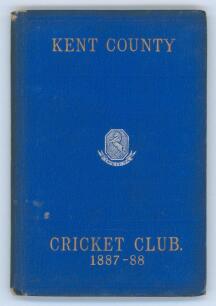 Kent County Cricket Club Annual 1887-1888. Hardback ‘blue book’. Original decorative boards. Gilt titles with silver gilt Kent emblem to centre. Printed by J. Burgiss-Brown, Maidstone 1888. Minor wear and slight darkening to board extremities, slight fadi