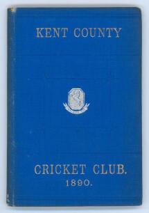 Kent County Cricket Club Annual 1890. Hardback ‘blue book’. Original decorative boards. Gilt titles with silver gilt Kent emblem to centre. Printed by J. Burgiss-Brown, Maidstone 1890. Minor wear and slight darkening to board extremities, slight fading an