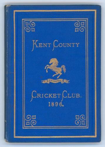 Kent County Cricket Club Annual 1896. Hardback ‘blue book’. Original decorative boards. Gilt titles and to all page edges with gilt Kent emblem to centre. Printed by Cross & Jackman, ‘The Canterbury Press’ 1896. Minor age toning to boards and spine otherw