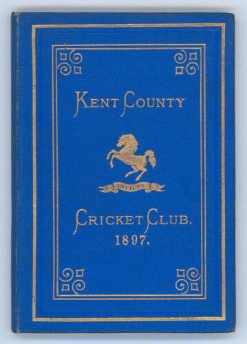 Kent County Cricket Club Annual 1897. Hardback ‘blue book’. Original decorative boards. Gilt titles and to all page edges with gilt Kent emblem to centre. Printed by Cross & Jackman, ‘The Canterbury Press’ 1897. Minor age toning to boards and spine otherw