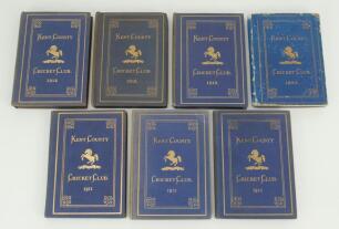 Kent County Cricket Club Annual 1911 to 1915, 1919 and 1920. Seven editions of the hardback ‘blue book’. Original decorative boards. Gilt titles and to page edges, of the first five editions, with gilt Kent emblem to centre. ‘Light’ fading to spines, odd 