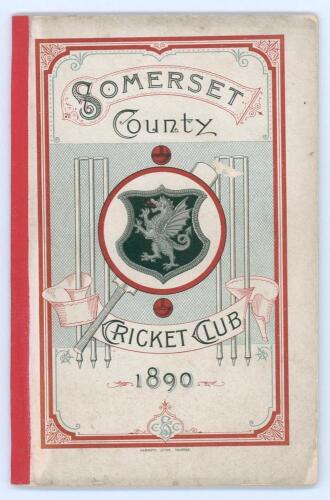 Somerset County Cricket Club 1890. Very rare first edition of the Year Book. Alex Hammett, Taunton 1891. Original decorative boards. Minor wear and soiling to boards, loss to the lower corner of the front wrapper, corner crease and nick to the rear wrappe