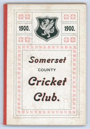 Somerset County Cricket Club Year Book 1900. Compiled by G.S. McAulay. Hammett & Co, Taunton 1900. Original decorative boards. Minor wear and soiling to boards otherwise in very good condition. Scarce