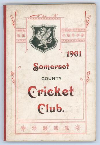 Somerset County Cricket Club Year Book 1901. Compiled by G.S. McAulay. Hammett & Co, Taunton 1901. Original decorative boards. Minor wear and soiling to boards otherwise in very good condition. Scarce