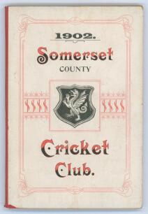 Somerset County Cricket Club Year Book 1902. Compiled by G.S. McAulay. Hammett & Co, Taunton 1902. Original decorative boards. Minor creasing to the surface of the the front board at the top and bottom, wear and soiling to boards otherwise in good/very go