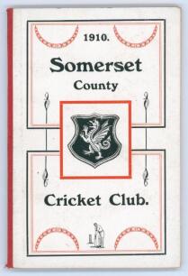 Somerset County Cricket Club Year Book 1910. Compiled by G.S. McAulay. Hamment & Co, Taunton 1911. Original decorative boards. Very good condition. Scarce