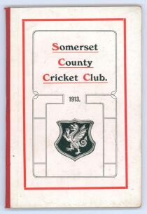 Somerset County Cricket Club Year Book 1913. Compiled by G.S. McAulay. Hamment & Co, Taunton 1914. Original decorative boards. Minor wear and soiling to rear board otherwise in very good condition. Scarce