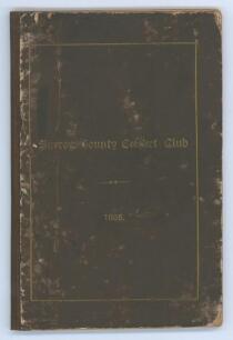 Surrey C.C.C. Handbook 1886. 3rd edition. Original brown boards with gilt titles to front board. Wear and marks to front and rear board with slight loss to corners, replacement spine with neat tape repairs to internal hinges at front and rear, some wear t