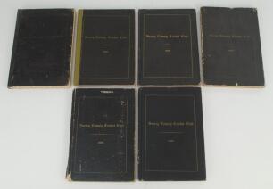 Surrey C.C.C. Handbook 1893, 1894, 1896, 1897, 1898 and 1899. Original brown boards with gilt titles to front board, some wear to gilt titles on the 1896 edition. Some wear to boards and spines, the 1897 edition with replacement spine, the 1898 edition wi