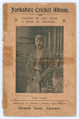 ‘Yorkshire Cricket Album. Photos of the Team. A Book of Records’. J. Whitham, Sheffield c1901. 16pp booklet comprising twelve pen portraits of Hawke, Jackson, Mitchell, Taylor, Milligan, Brown, Tunnicliffe, Denton, Hirst, Wainwright, Haigh, Rhodes and Hun