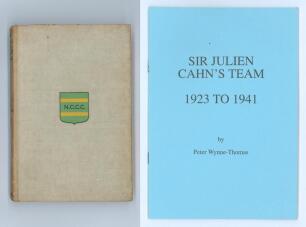 ‘A Hundred Years of Trent Bridge’. E.V. Lucas. Privately printed for Sir Julian Cahn. Nottingham 1938. Original grey cloth with colour County emblem to front. Some foxing to boards and pages edges, otherwise in good condition. Sold with ‘Sir Julien Cahn’s