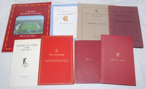 Lord’s and the M.C.C. Eight titles. ‘Extracts from the Minutes of The Committee from the year 1826 to 1867’, London 1867. Original red cloth with ‘M.C.C.’ in gilt to front. Bookplates to inside front cover for A.D. Taylor and A.E. Winder. Padwick 1226. ‘T