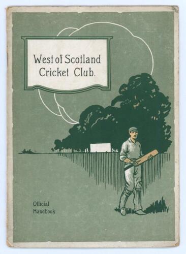 ‘West of Scotland Cricket Club’ (Glasgow, Scotland). Official handbook for 1925. Excellent pictorial card covers. Padwick no. 3198. Minor ageing and rusting to staples otherwise in very good condition