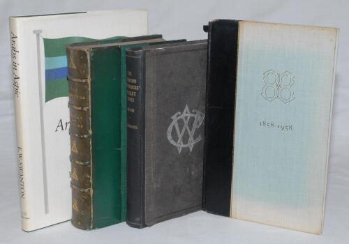 Wandering cricket club histories. Four hardback titles. ‘The Crofton Wanderers’ Cricket Tours 1883-1893’, C.W.L. Fernandes, Leeds 1893. Original black cloth with club emblem to front, replacement spine. Presentation copy to Club member H. Walton, signed b