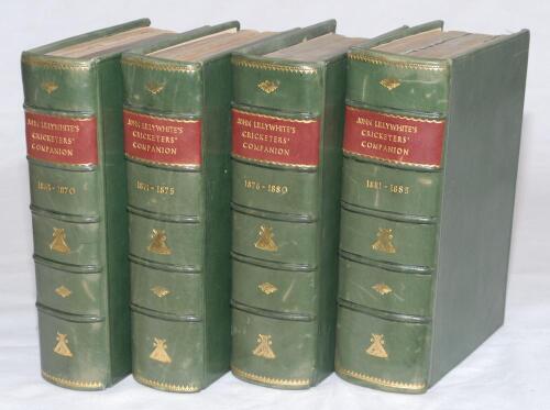 John (+ James) Lillywhite’s Cricketers’ Companion 1865-1885. Complete run of the annual handsomely bound together in four volumes in full green leather with gilt titles to spines and raised bands. The first volume comprises the issues for 1865-1870, the 1