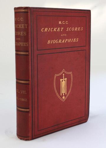 ‘Arthur Haygarth’s [and M.C.C.] Cricket Scores And Biographies Of Celebrated Cricketers. Volumes I to XIII covering the seasons 1746-1876, published London 1876-1880, and Vol. XV ‘Biographies and Biographical Index’ published 1925. Lacking Vol. XIV. Vols.