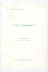 ‘The S.C. Packer Collection. “Cricketana”’. A Catalogue of Cricketana instructed by the Executors of S.C. Packer, deceased. To be sold by Messrs Warner, Sheppard & Wade at 16-18 Halford Street, Leicester on 12th September 1961. Original catalogue for the 