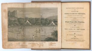 ‘Lambert’s Cricketer’s Guide or Instructions and Rules, for playing the Noble Game of Cricket...’. William Lambert. Sussex Press, Lewes. First Edition 1816. Printed and published by J. Baxter. ‘Illustrated by an Elegant Copper-Plate Engraving’. 55pp. Boun