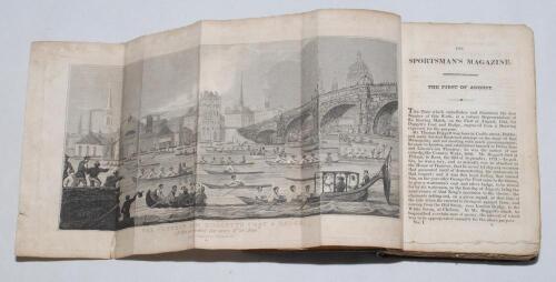 ‘The Sportsman’s Magazine. Volume I’. Hodgson & Co., Newgate Street, London 1824. Bound in contemporary brown boards with later replacement spine. Includes three frontispiece engravings, one of ‘The Otter Hunt at Ewton, Devonshire’ facing another of a sce