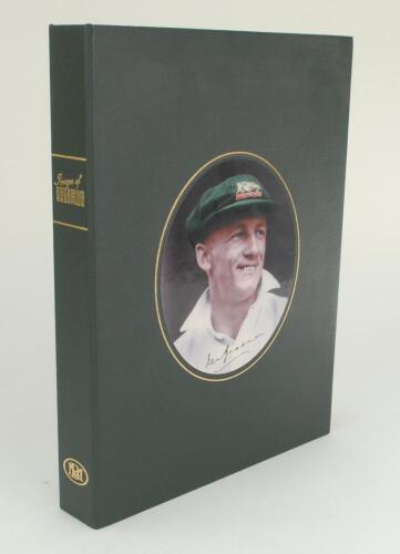 ‘Images of Bradman. Rare and famous photographs of a cricket legend...’. Peter Allen & James Kemsley. Bradman Museum, Bowral, 1994. Deluxe limited edition number 854/974, signed by Bradman, bound in full green leather in presentation box. Very good condit