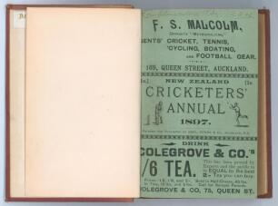 New Zealand Cricketers’ Annual 1897 and 1898. Edited by ‘”Trundler” of Thames’ (William Henry Newton). Abel, Dykes & Co., Auckland 1897 (third year of issue) & 1898 (fourth and final year). Two issues bound as one volume in maroon leather, gilt title to s