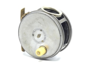 A Hardy Perfect 4" salmon fly reel, Eunuch model (no ball bearings), short ivorine handle, brass foot, revolving nickel silver line guide, strapped rim tension screw and 1912 Check mechanism, milled nickel silver locking screw and faceplate stamped centr